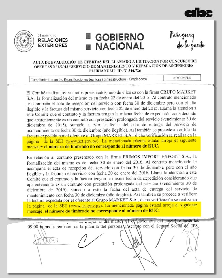 El Ministerio de Relaciones Exteriores descalificó a la empresa por presentar facturas sin validez.