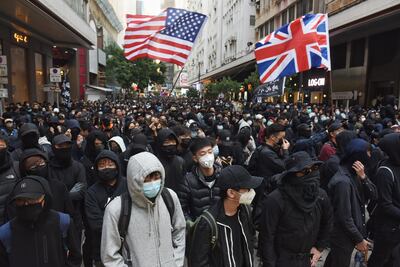 Manifestantes este domingo en Hong Kong.