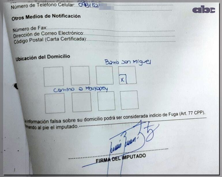 Croquis declarado por Rivas ante el Juzgado.