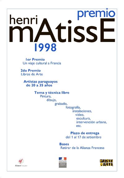 Primer afiche del Premio Matisse, del año 1998. Hoy se exhibirán todos los carteles  creados por Celeste Prieto para el concurso.