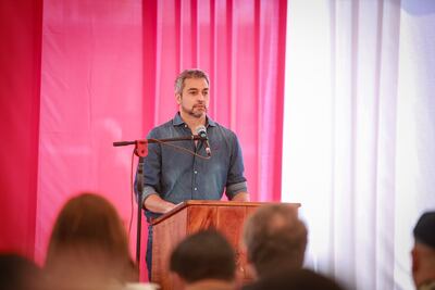 Mario Abdo Benítez, presidente de la República, durante su discurso en la inauguración de obras de su gobierno, en Concepción. Gentileza del Ministerio de Agricultura y Ganadería (MAG).