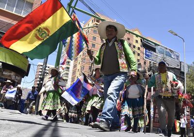 Partidarios del presidente boliviano Evo Morales marchan en La Paz, el pasado miércoles.