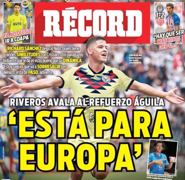 Richard Sánchez fue ayer tapa de Récord.