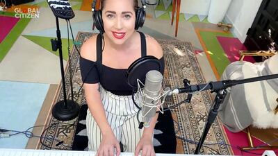 La cantante Lady Gaga durante la grabación del festival "Un mundo: Juntos en casa".