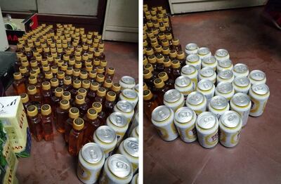 Numerosas botellitas y latas de alcohol fueron incautadas hoy.
