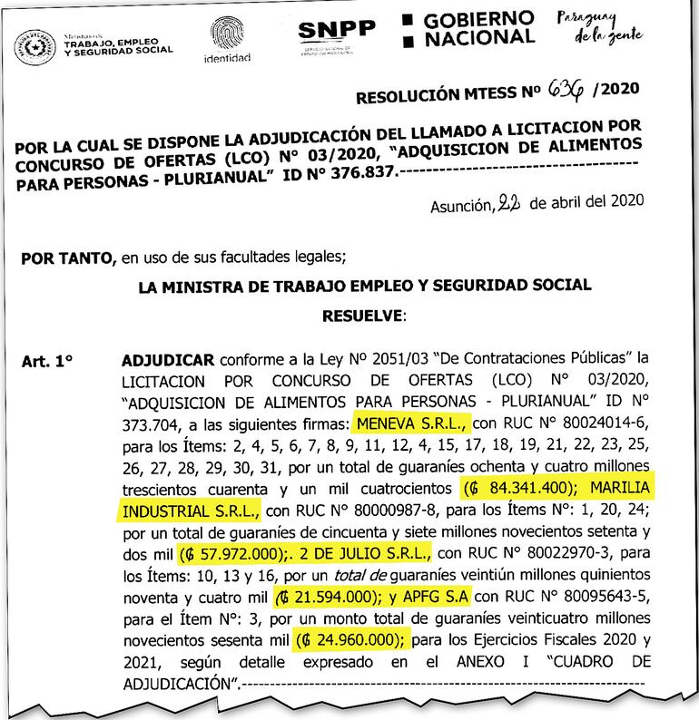 La adjudicación se firmó el 22 de abril, más de un mes después de iniciarse la cuarentena.