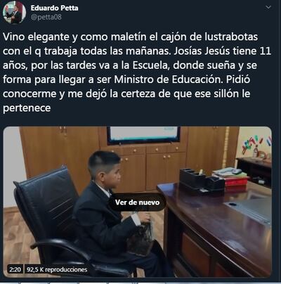 Posteo de Eduardo Petta sobre trabajo infantil.