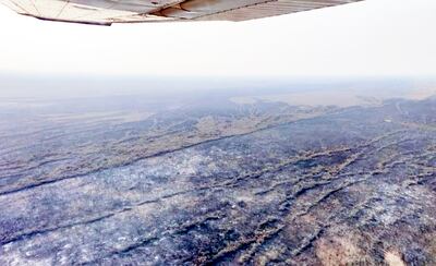 Imagen aérea de una de las propiedades devastada  por los incendios forestales.