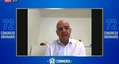 El momento del discurso del presidente de la FIFA, Gianni Infantino, en la teleconferencia de ayer.