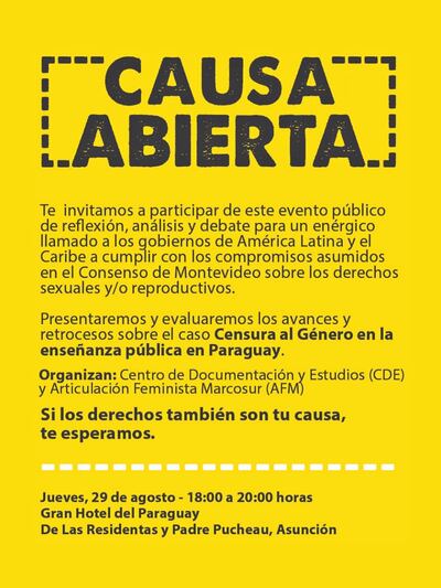 Causa Abierto, es el evento donde se presentarán denuncias sobre la censura a la enseñanza sobre género en las escuelas públicas.