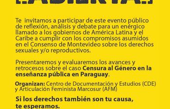 Causa Abierto, es el evento donde se presentarán denuncias sobre la censura a la enseñanza sobre género en las escuelas públicas.