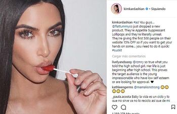 Una de las gotas que colmó el vaso, ante este problema virtual, fue la gran polémica provocada por una publicación de la influencer Kim Kardashian, quien posteó fotos consumiendo un chupetín que reduce el apetito.