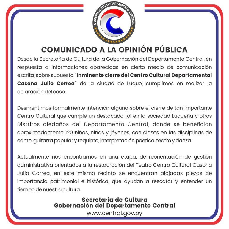Comunicado Casona Julio Correa.