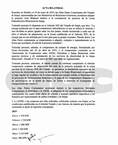 Acta bilateral de entendimiento.