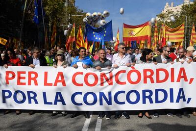 Manifestantes antiindependentistas hoy en Cataluña.