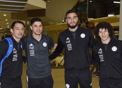 Iván Piris (izq.), Rodrigo Rojas, Marino Arzamendia e Iván Franco, poco antes del viaje con destino a la capital japonesa.