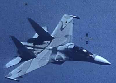 Un caza SU-30 Flanker Venezolano que supuestamente se acercó "agresivamente" a un avión EP-3 estadounidense, en un incidente que EE.UU. dice ocurrió sobre aguas internacionales.