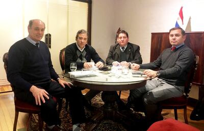 De izq. a der.: El abogado uruguayo Enrique Falcó, el embajador paraguayo Rogelio Benítez, el fiscal paraguayo Federico Delfino y el ministro de la Embajada paraguaya Miguel Ángel Cabrera.