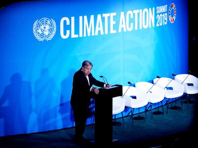 El secretario general de las Naciones Unidas, António Guterres, durante la apertura de la Cumbre de Acción Climática celebrada ayer en Nueva York. La ONU inicia su asamblea anual.