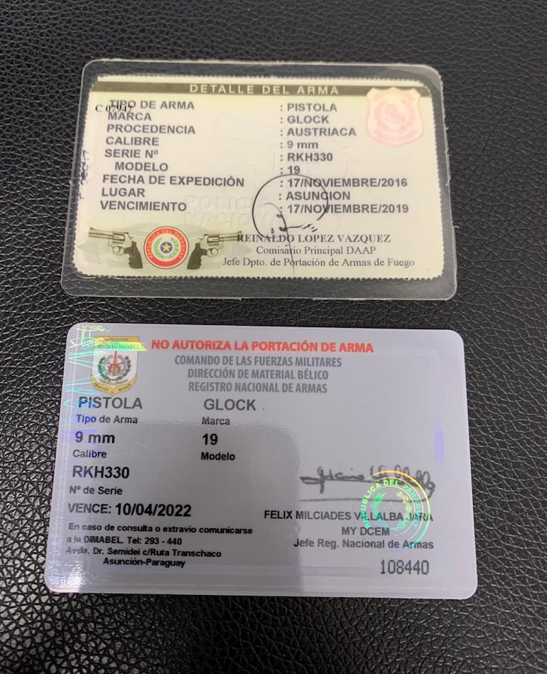 Documentos de portación de armas de Martín Choi.