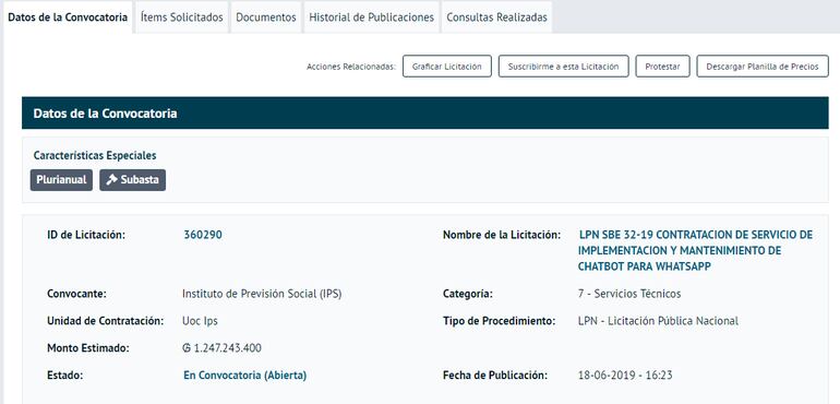 Millonaria licitación para la contratación de servicio de "Chatbot" en IPS.