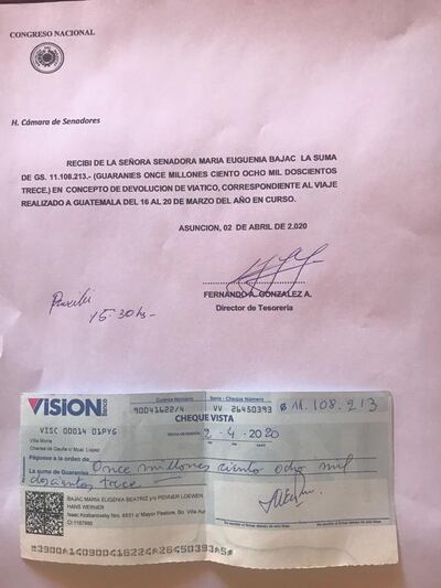 Cheque presentado por Bajac