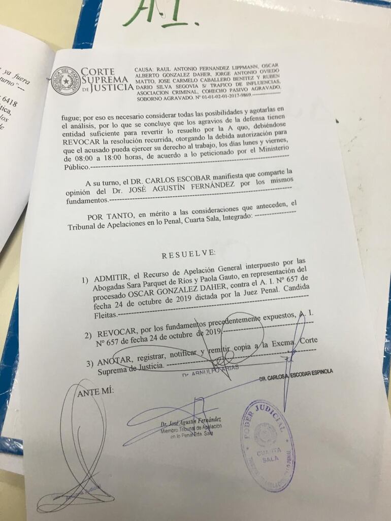 Resolución del Tribunal que favorece al exsenador Óscar González Daher.