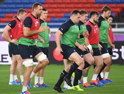 Jonathan Sexton, de la selección de Irlanda, durante entrenamiento en el Mundial de Japón 2019.