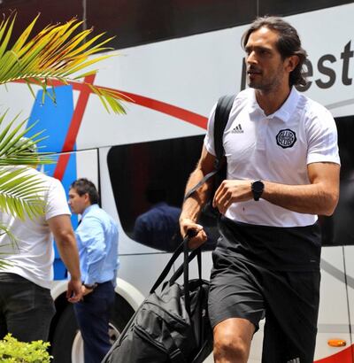 El capitán Roque Luis Santa Cruz (38), a la llegada del plantel a la ciudad altoparanaense de Minga Guazú.