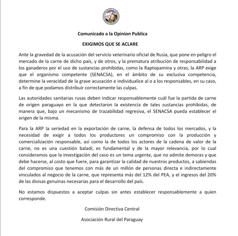 Comunicado de la ARP.