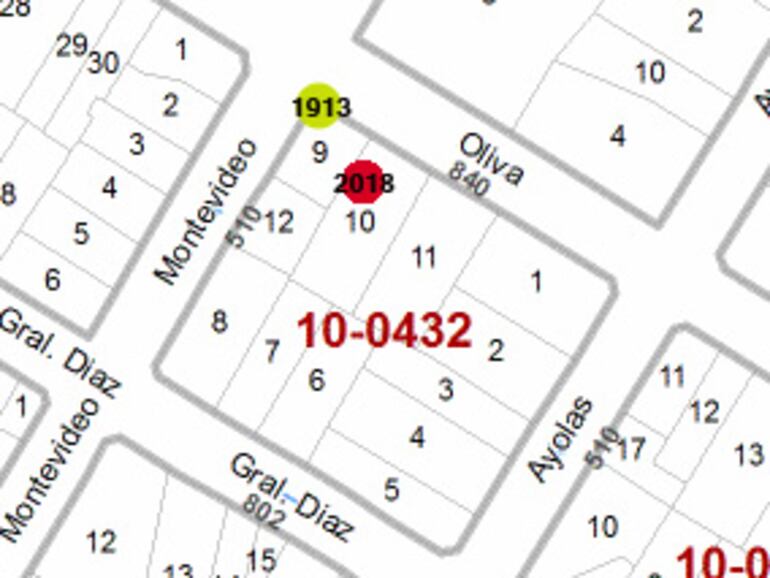 Mapa catastral actual de Asunci&oacute;n.
