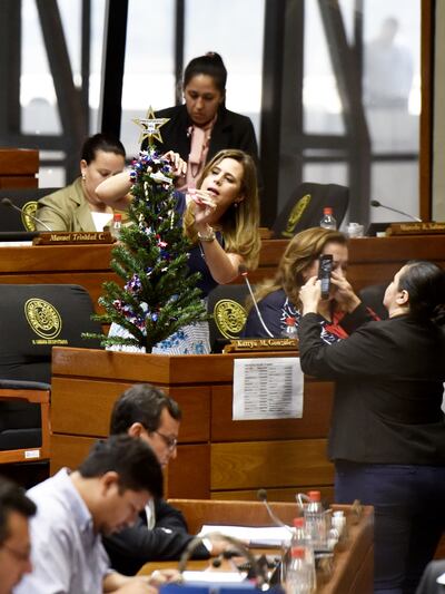 La diputada opositora Kattya González (PEN) cuelga  en el “arbolito de la corrupción” los rubros del Parlasur.