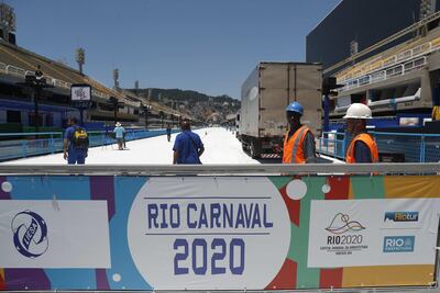 Preparativos en el Sambódromo de Río de Janeiro (Brasil), para los desfiles del grupo especial de las escuelas de Samba durante Carnaval 2020.