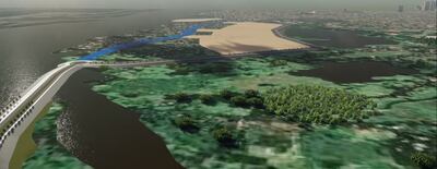 Imagen producida por el Ministerio de Obras Públicas de cómo sería la Costanera Sur, a orillas del río Paraguay,  bordeando los bañados de Asunción y afectando algunos  sitios densamente poblados.