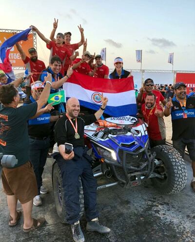 Óscar Santos y Ezequiel Améndola celebran en Brasil.
