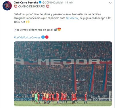 Cerro Porteño-Fénix cambió de horario por las bajas temperaturas pronosticadas para el fin de semana.