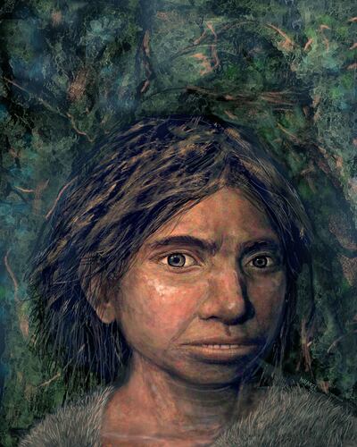 Ilustración facilitada por el Instituto de Biología Evolutiva (IBE-UPF-CISC) de la reproducción de una niña perteneciente a los homínidos de Denísova, denominados denisovanos, cuyo aspecto ha sido reconstruido por investigadores del IBE, a partir de los datos moleculares del ADN extraídos de la punta de un hueso meñique.