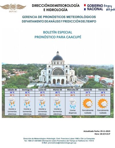 Boletín Especial de Meteorología para días previos a Caacupé.