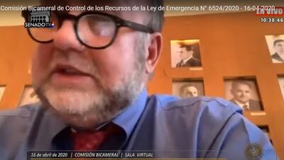 Benigno López, ministro de Hacienda, comparece ante la Comisión Bicameral de control de gastos, en sesión virtual.
