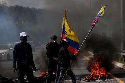 Manifestantes durante las protestas del sábado en Quito.