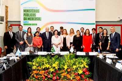 La fiscala general, Sandra Quiñónez, durante la reunión en Brasil.