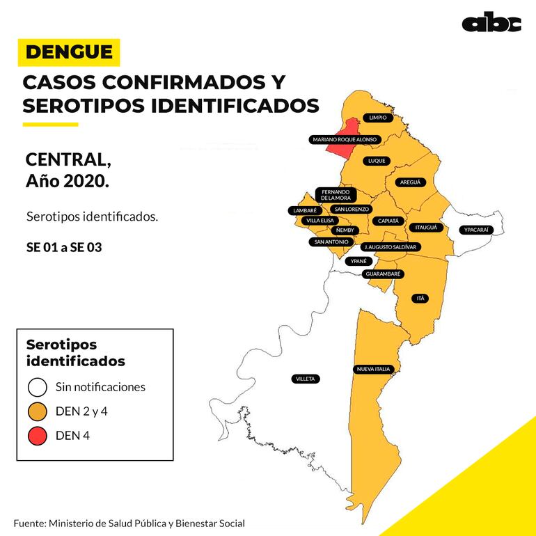 Zonas afectadas en el departamento Central.