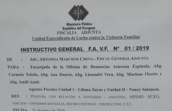 Instructivo del Fiscalía contra la Violencia Familiar.