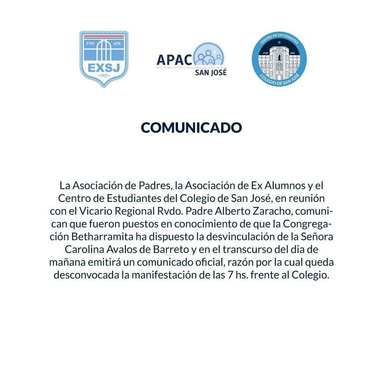 Comunicado dado a conocer esta mañana.