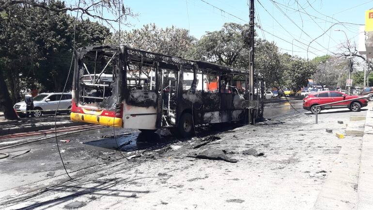 Colectivo de la empresa Lince destruido tras incendio.