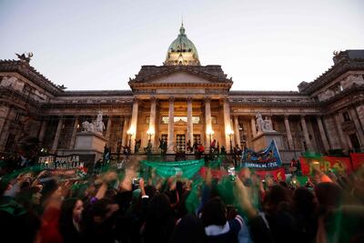 Una manifestación a favor del aborto legal frente al Congreso Nacional de Argentina, en Buenos Aires, en mayo de 2019.