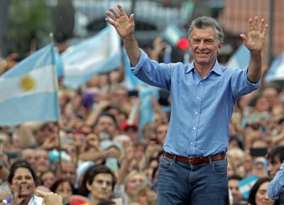 El presidente argentino Mauricio Macri durante un acto de despedida ante sus seguidores en Buenos Aires, el sábado.