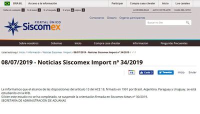 Captura de pantalla del informe gubernamental brasileño acerca de la suspensión de aranceles a Paraguay, difundido ayer.