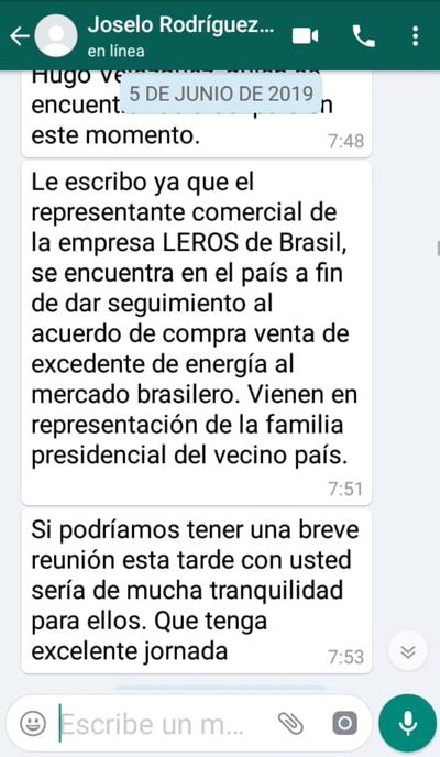 El 5 de junio, Rodríguez aseguró que la firma Léros venía en nombre de la familia Bolsonaro.
