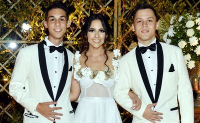 Enzo Duarte, Monserrat Guadalupe Benítez Martínez y Franco Legal en la fiesta de colación del Colegio Inmaculado Corazón de María, BATAN, Básica A y B.